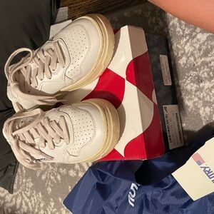 Distressed white Autry mule sneakers  with White Soles